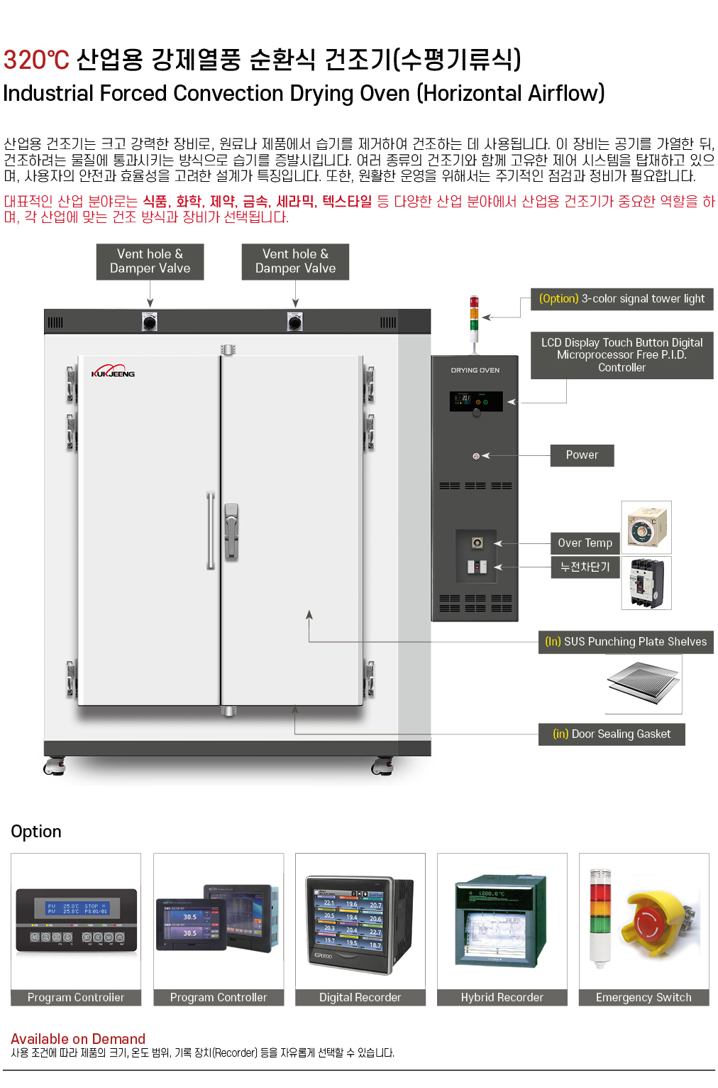 320℃ 중대형 산업용 강제열풍 순환식 건조기(수평기류식) 1152리터 KJ-IDO-1152FH